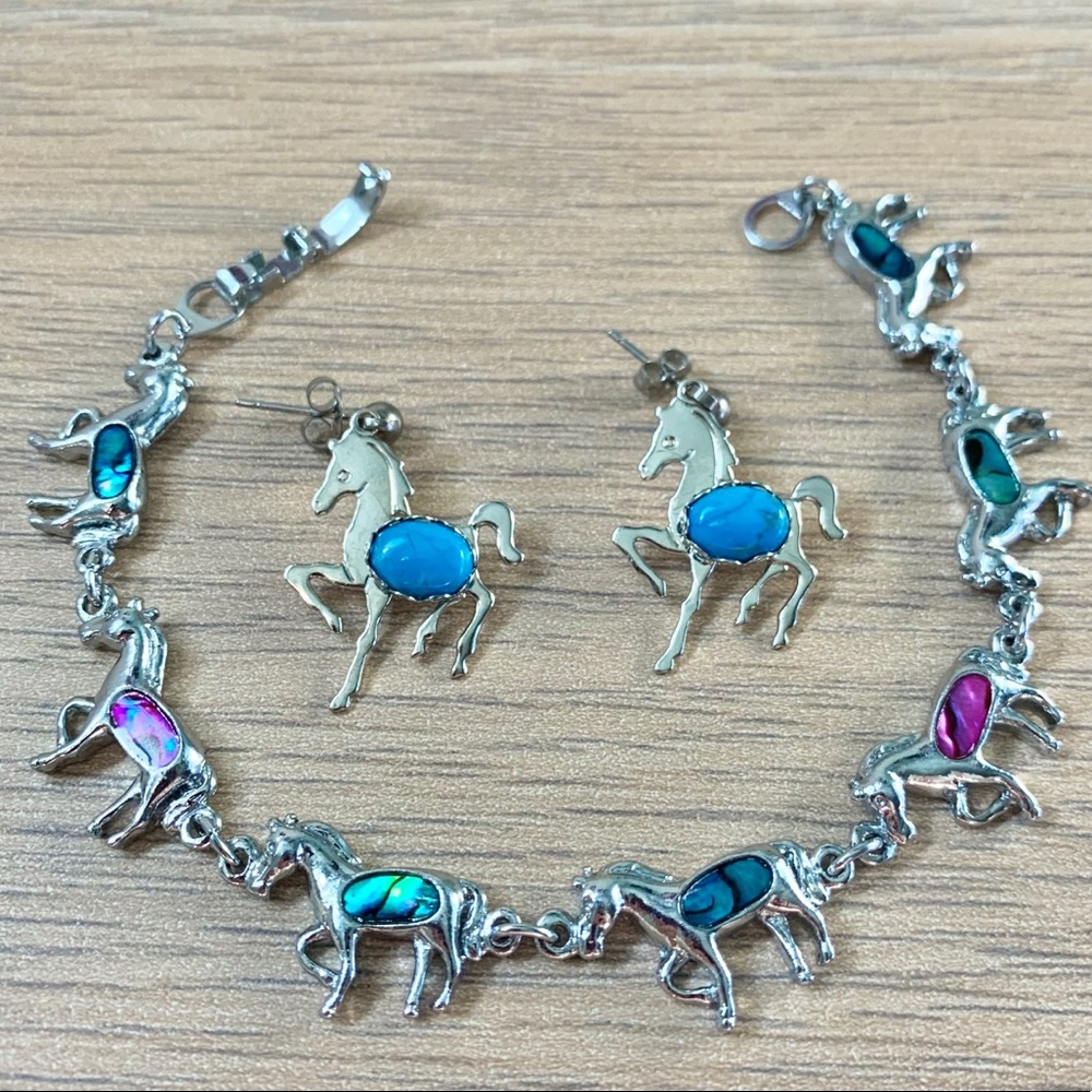 90s Horse Bracelet & Earrings Set